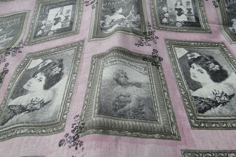 Decoratiestof linnen "schilderijenprint" roze
