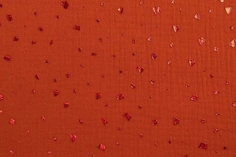 Mousseline katoen stof, kiezel druk, roest/rood