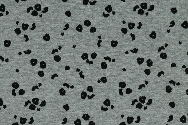 Jersey stof, doorgestikt, 3-laags, panterprint, grijs/zwart