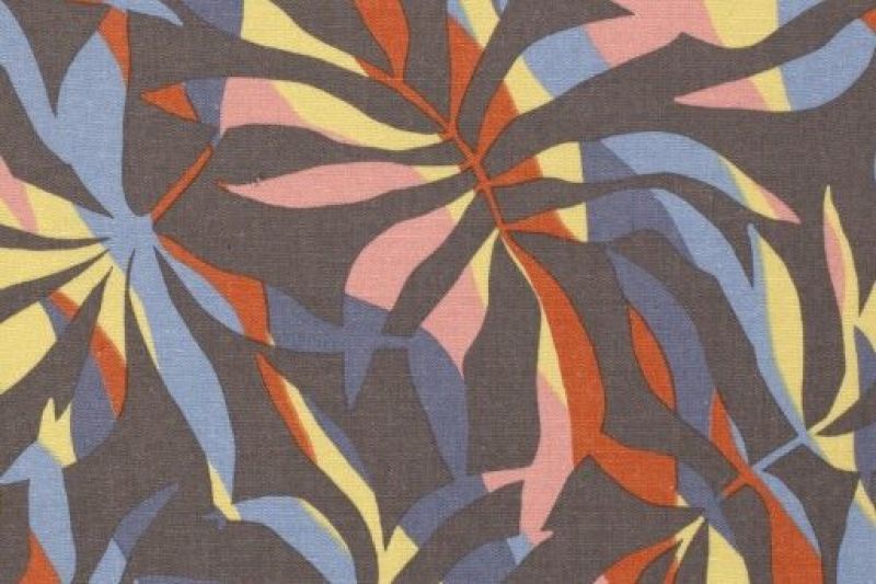 Viscose-linnen-stof-grote-bladeren-gekleurde-banen-c403