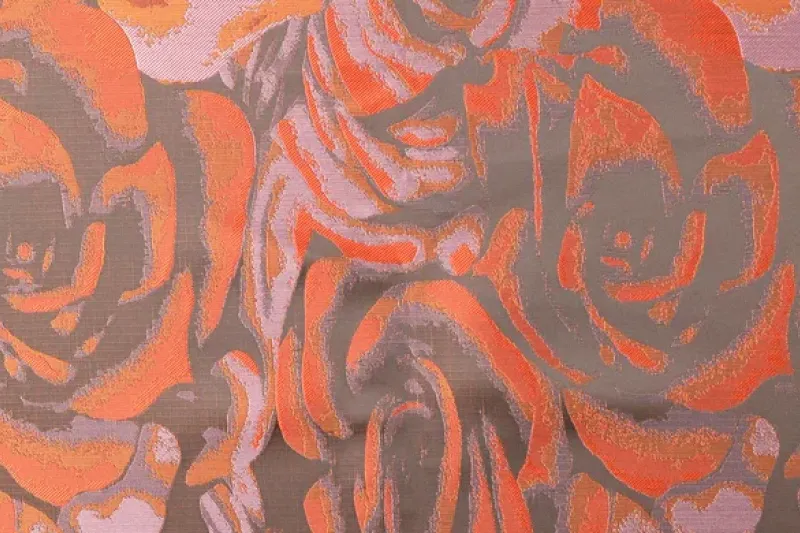 Jacquard stof, bloemen, oranje/rood/zwart, p1003-1