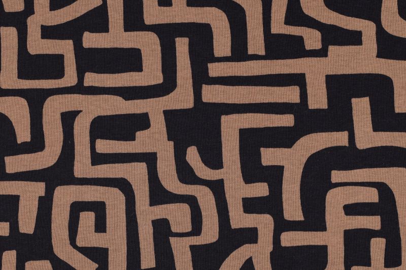 Jogging stof, Abstract, Bruin/Navy. P923-1