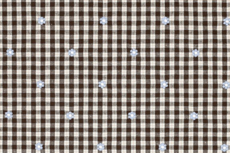 Katoen viscose stof, ruit bloemen print, bruin/wit/blauw, A.132-1