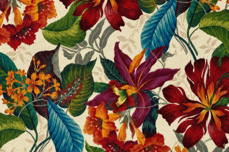Decoratie stof Gobelin, Marcela bloemen, rood/oranje/groen/blauw, DG01