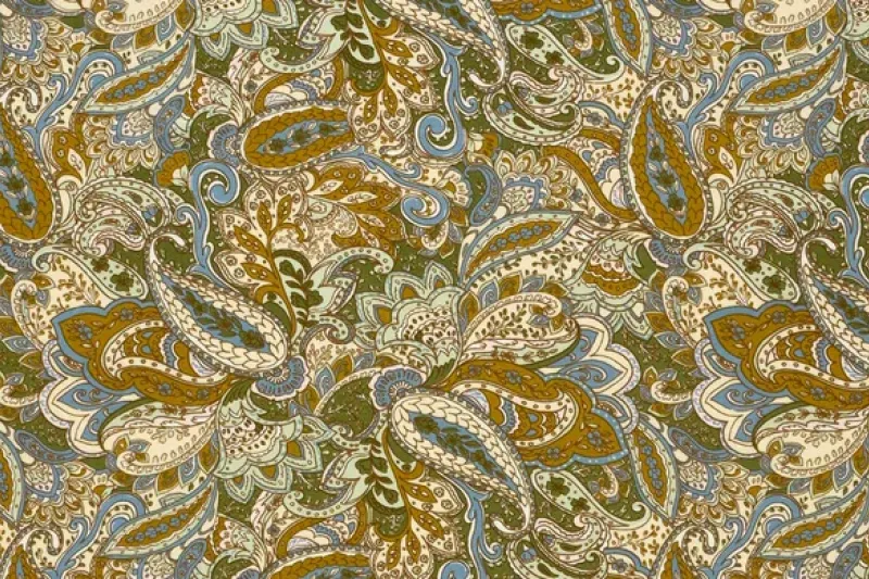 Viscose Jersey stof, paisley print, off-white/groen/blauw/okergeel, P987-1