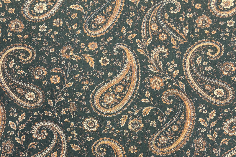 Tricot katoen stof, paisley print, bruin. Actie4-1