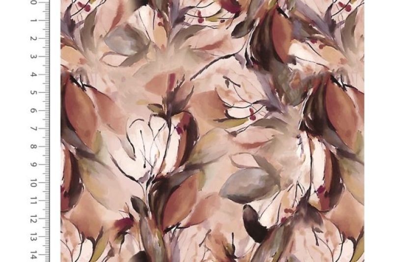French terry stof, digital flower, bruin. A.199-1