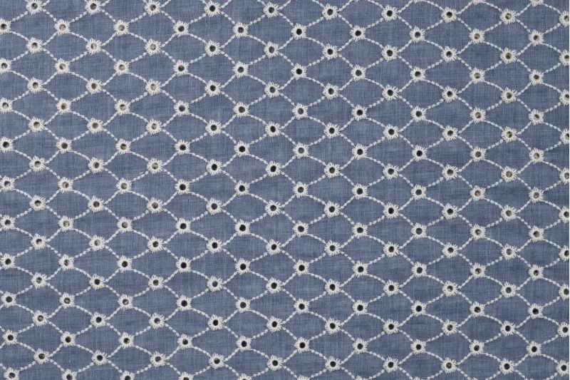 Broderie-melange-katoen-stof-jeansblauw-y155