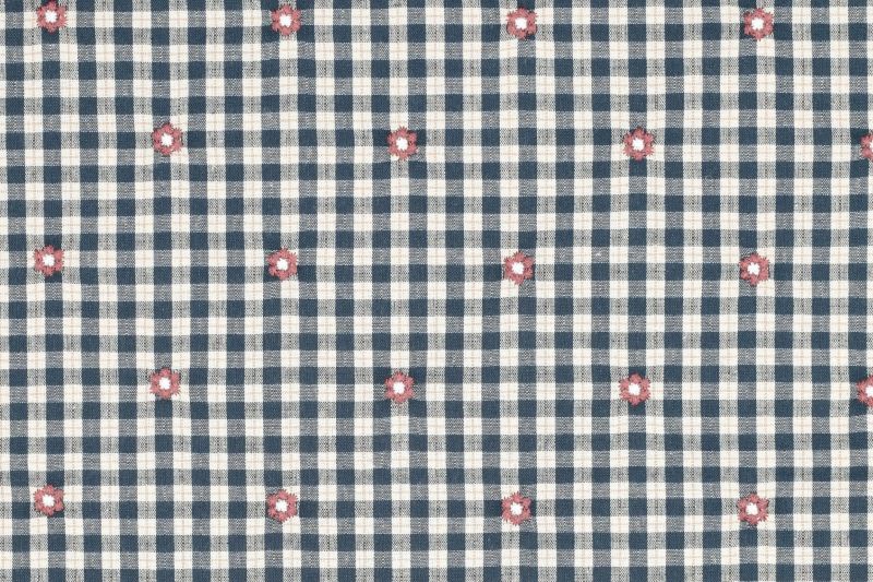 Katoen viscose stof, ruit bloemen print, roze/wit/blauw, A.131-1
