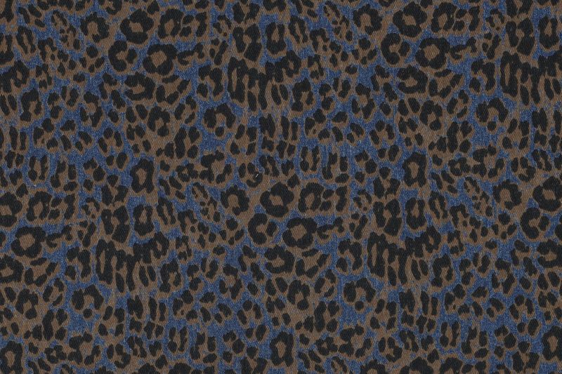 Jeans denim stof, panterprint, blauw/bruin/zwart. A.126-1