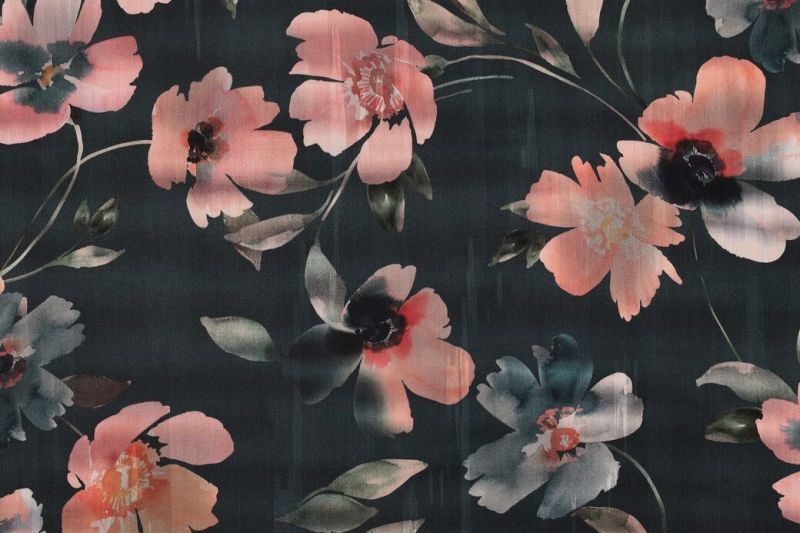Katoen-satijn-stof-digitale bloemenprint-P520