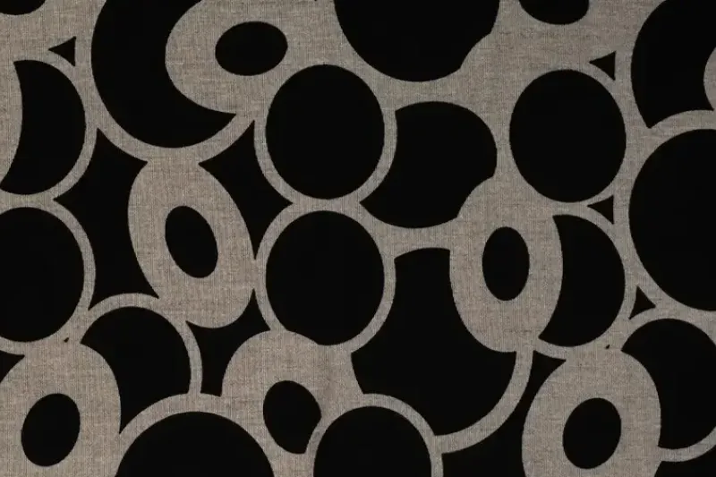 Punta di roma stof, cirkel print, beige/zwart. a.040-1