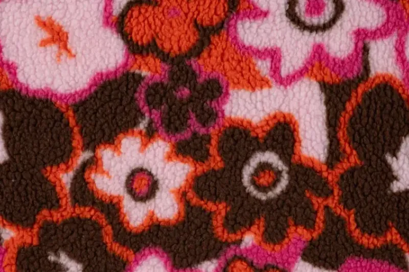 Teddy Jacquard stof, bloemen, roze/bruin/oranje. P978-1