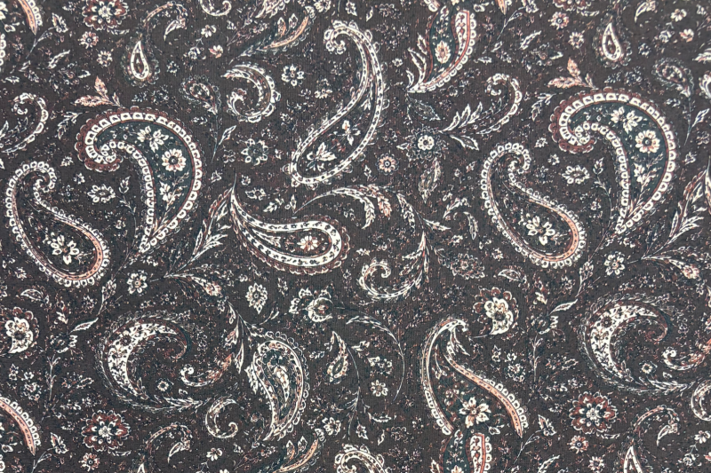 Tricot katoen stof, paisley print, aubergine. Actie6-1