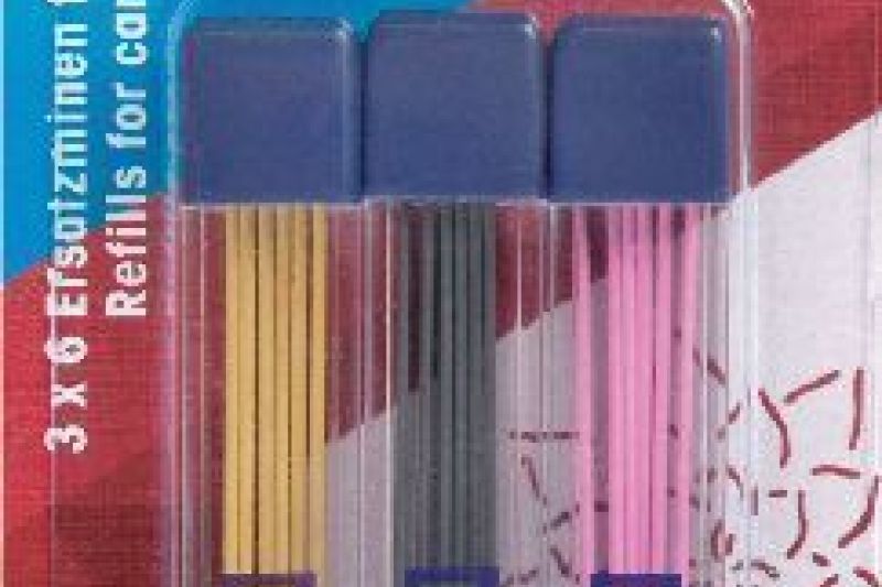 Vervangstiften voor vulpotlood geel/zwart/fuchsia	18 stuks
