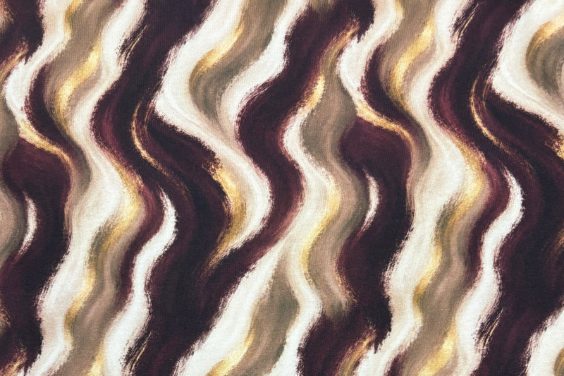 Tricot katoen stof, abstract print, aubergine/crème. Actie21-1