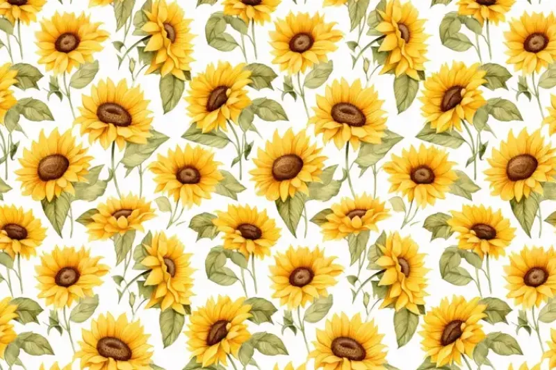 Jersey Stof, Zonnebloem Print, Geel/Groen/Off White. P955-1