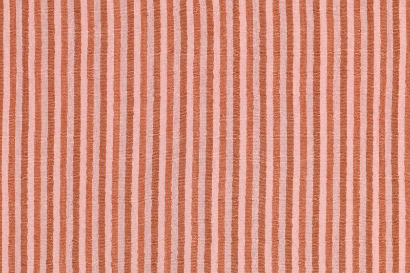 Double gauze stof, garengeverfde streep print, oranje/roze. A.173-1