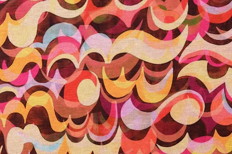 Jersey stof, abstract, roze/paars/beige, P1025-1