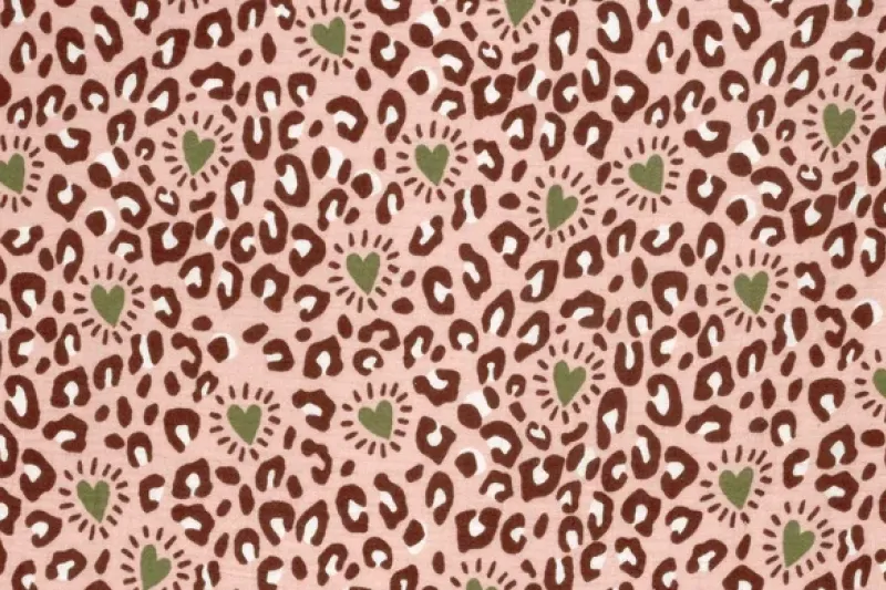 Hydrofiel Mousseline Stof, Panter Print, Roze/Groen. P950-1