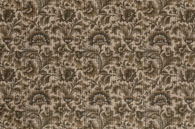 Stretch rib stof, bloemen print, groen/bruin. A.090-1