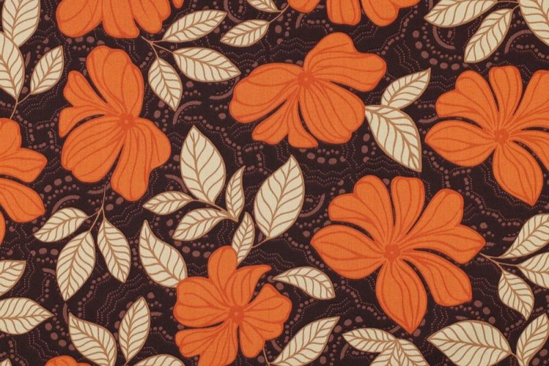 Katoen-satijn-stof-bloemen-en-bladeren-y533