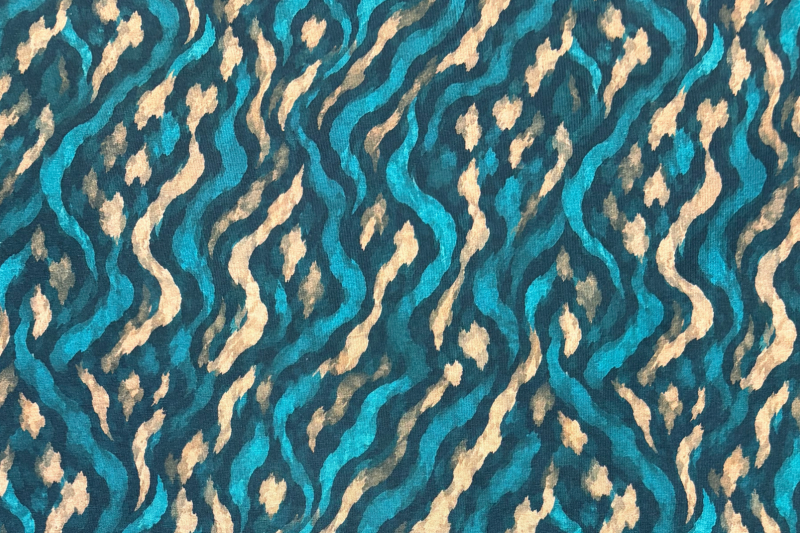 Tricot katoen stof, abstracte print, petrol/crème. Actie41