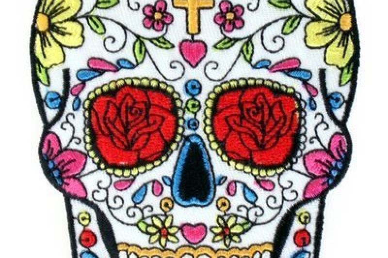 Applicatie embleem Sugar Skull kruisje 12x8
