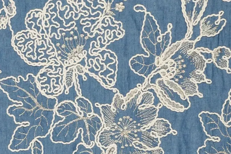 Embroidery-denim-stof-geborduurde-bladeren-Y1060