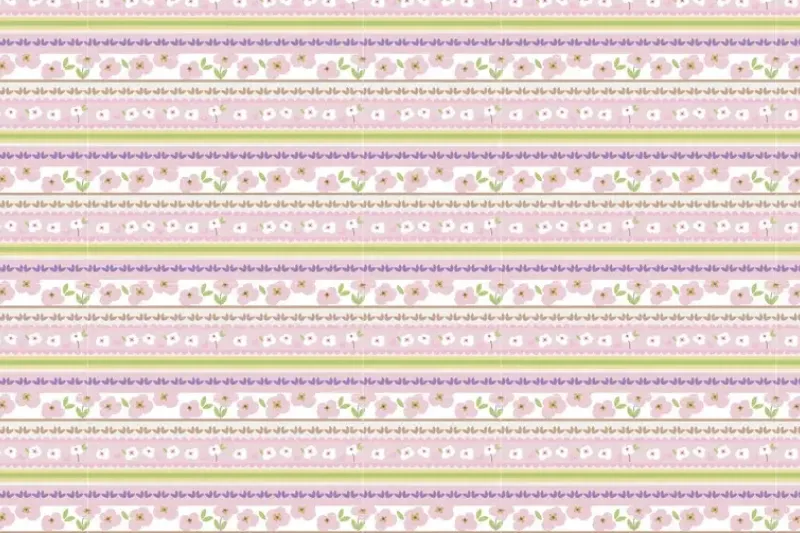 Jersey stof, bloem streep print, roze/wit/paars/groen. A.067-1