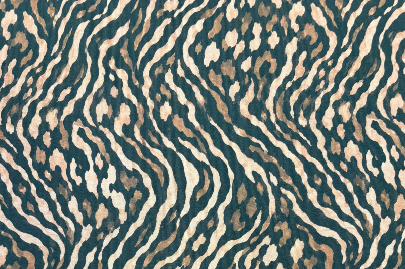 Tricot katoen stof, abstracte print, bruin/crème. Actie40-1