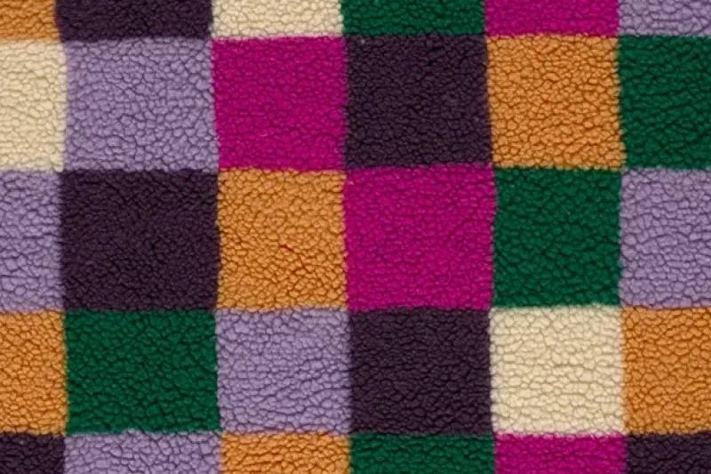 Teddy fleece stof, ruiten, roze/paar/groen/geel/crème. A.220-1