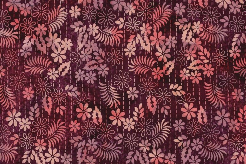 Batik-stof-vertricale-streep-met-bloemenprint-P177
