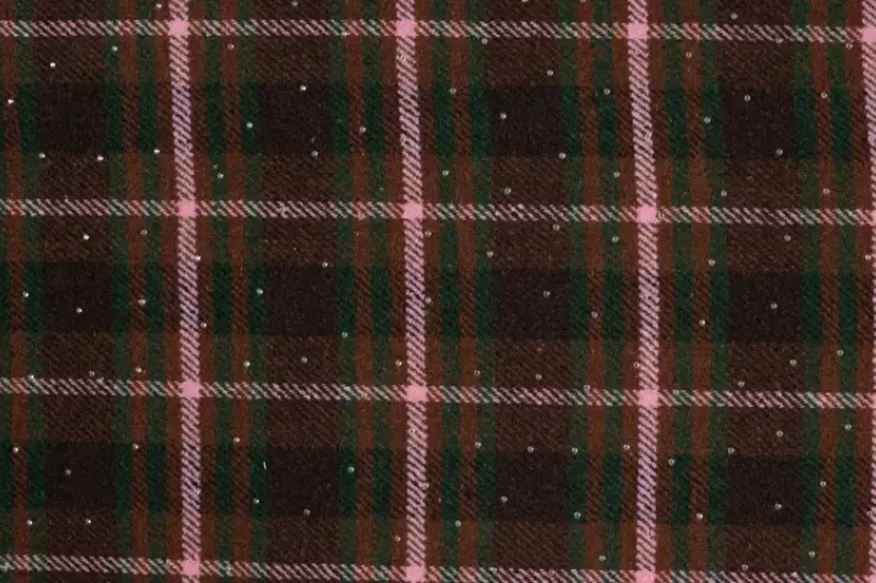 Jacquard stof, check studs, ruit, bruin/groen/roze. A.033-1