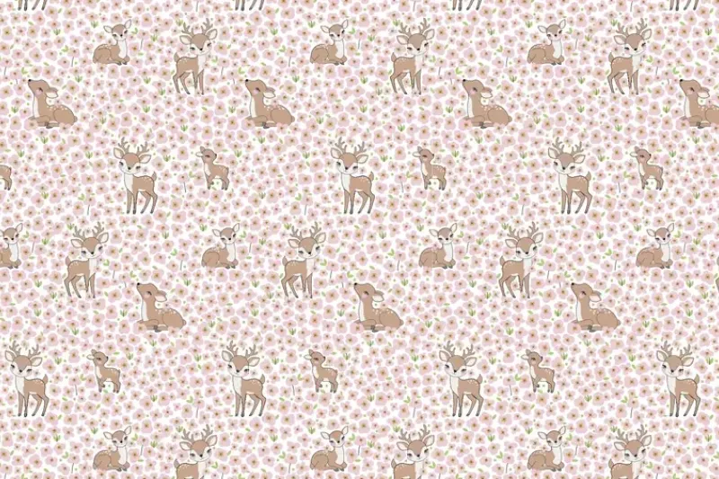 Jersey stof, hertjes print, roze/wit/bruin. A.066-1