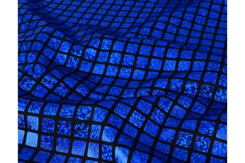 Lycra stof, vierkanten, blauw. LY5658/5-1