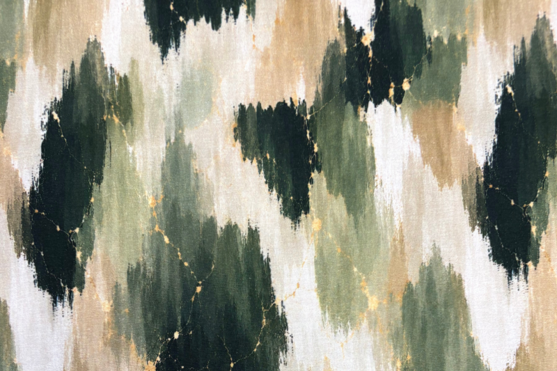 Tricot katoen stof, abstracte print, groen/crème. Actie9-1