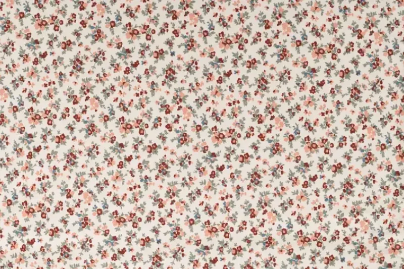French terry stof, bloemen print, rood/groen/crème/roze. A.113-1