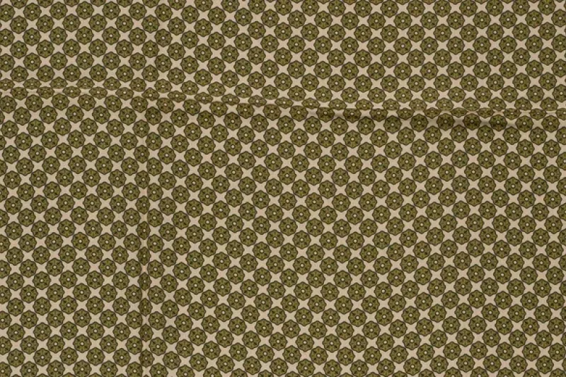 Viscose satijn stof, abstacte stip, groen/crème, p994-1