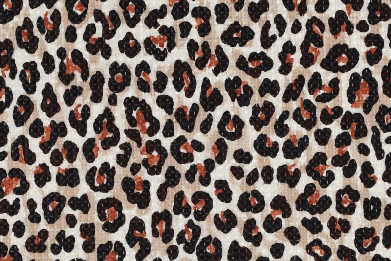 Wafel katoen stof, panterprint, ecru/zwart/rood. A.128-1