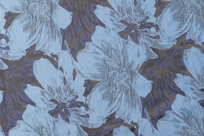Jacquard stof, bloemen, blauw/zwart, p1019-1
