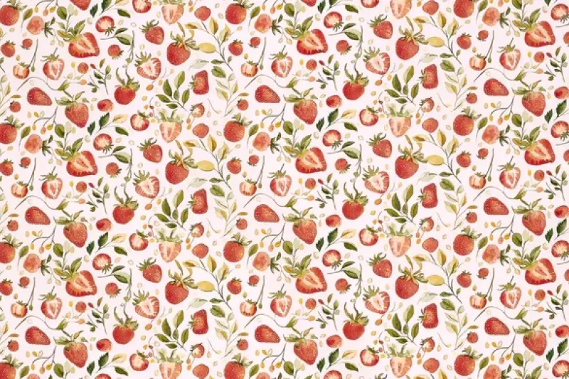 oplin Katoen Stof, Aardbeien Print, Wit/Rood/Groen, P897-1
