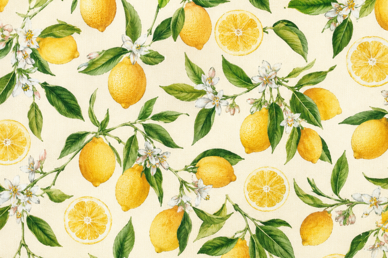 Decoratie stof Gobelin, citroen print, wit/geel/groen DG17