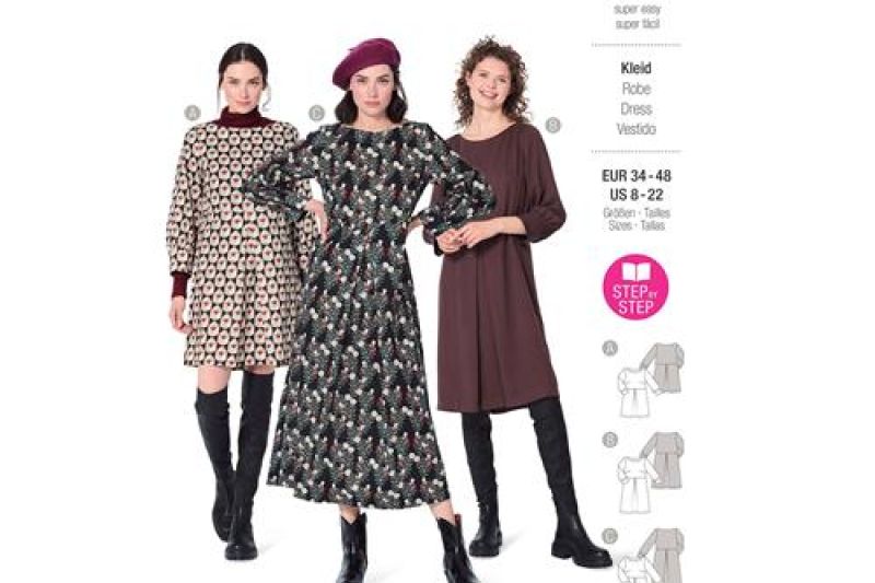 Burda-naaipatroon-jurk-met-ronde-halslijn-en-mouwbanden-5975
