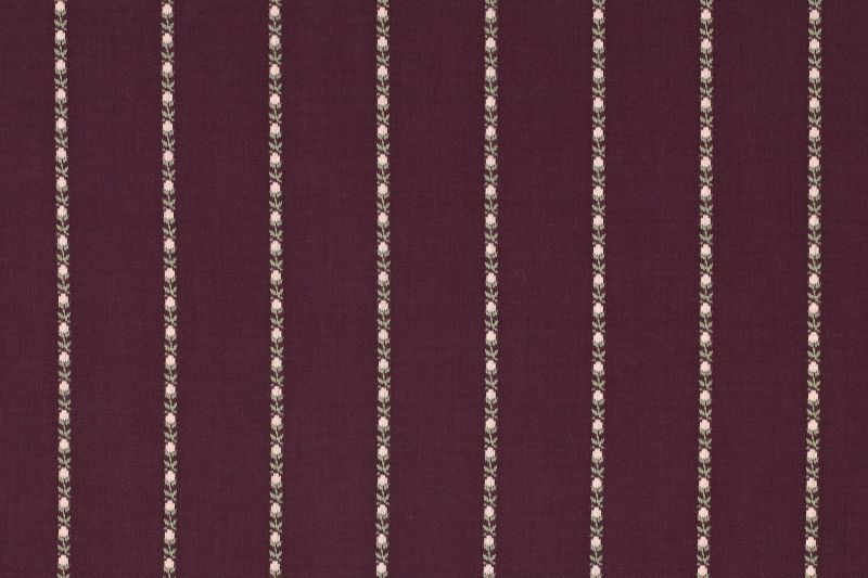Katoen stof, dobby, bloemen en strepen, bordeauxrood. A.124-1