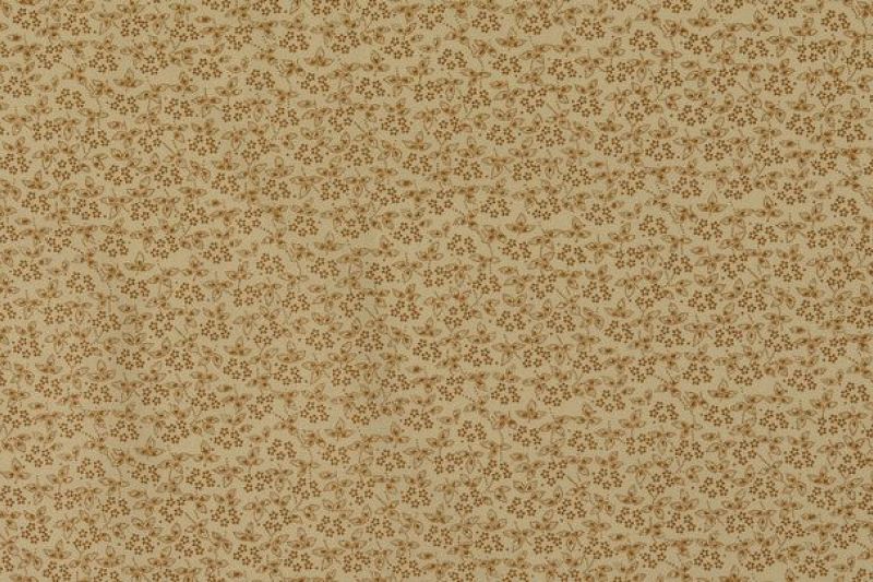 Poplin Katoen Stof, Bloemen Print, Bruin/offwhite. A.044-1