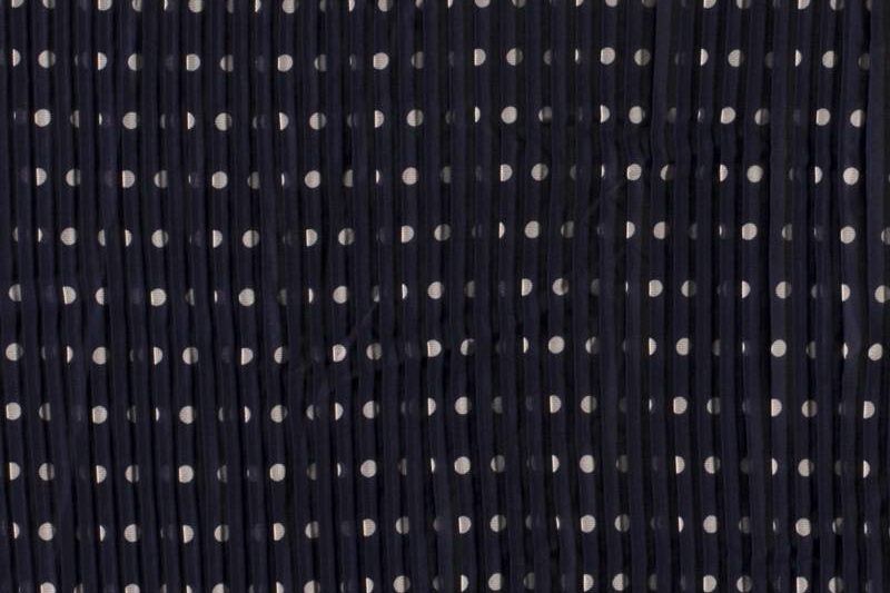 Plissé stof, stippen print, donkerblauw/wit.