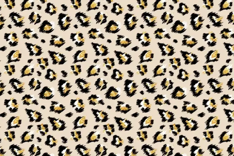French terry stof, panter print glitter, crème/zwart/goud. A.068-1
