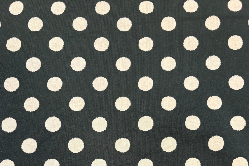 Tricot katoen stof, stippen print, groen/crème. Actie37-1