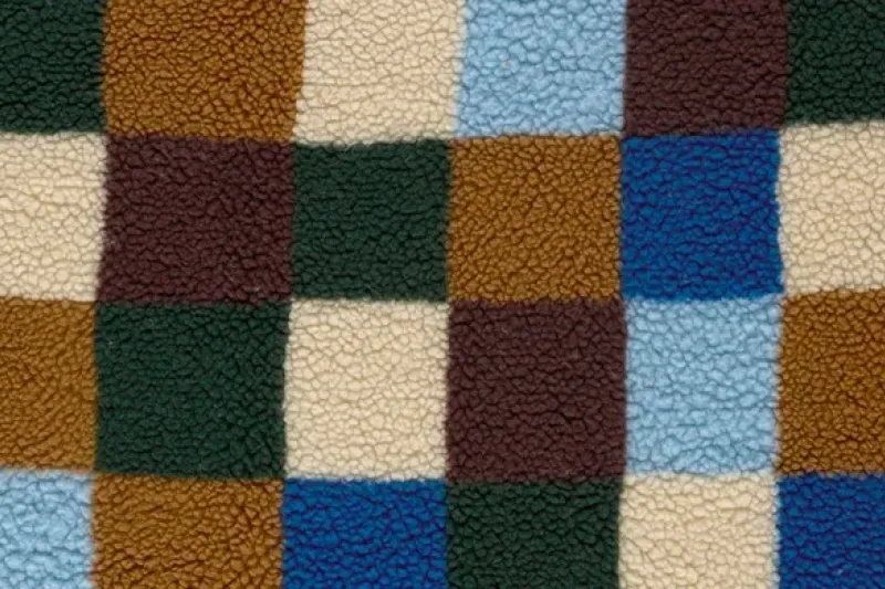 Teddy fleece stof, ruiten, blauw/groen/bruin/crème. A.219-1